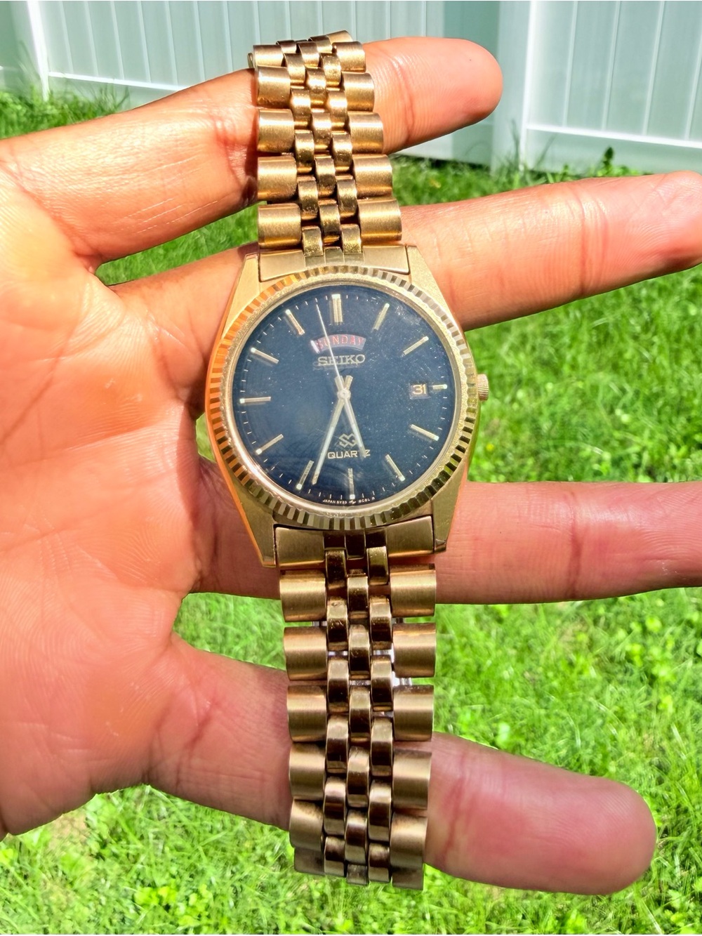 Seiko Gold Tone Bracelet Watch with Black Dial
